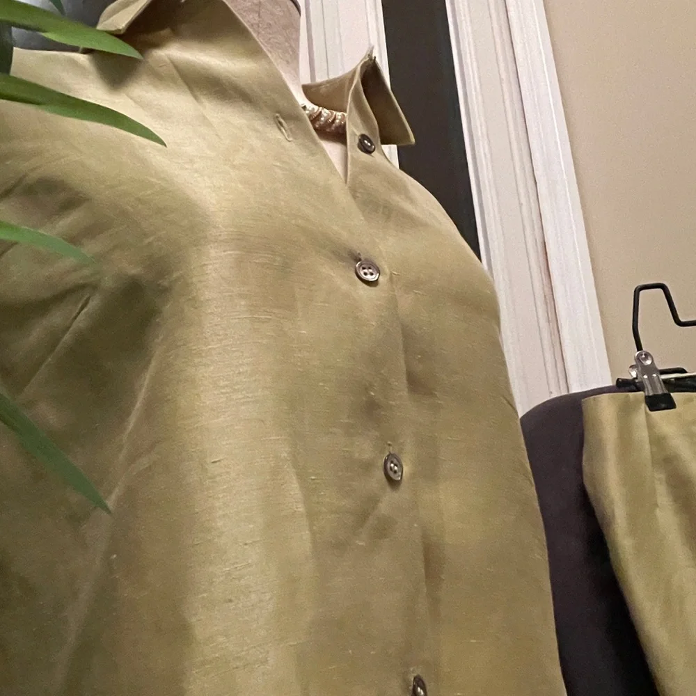 Sigrid Olsen Chartreuse Silk Linen Pantsuit Set Extra Small/4P Pristine 🌴 ✨✨ - Picture 2 of 16